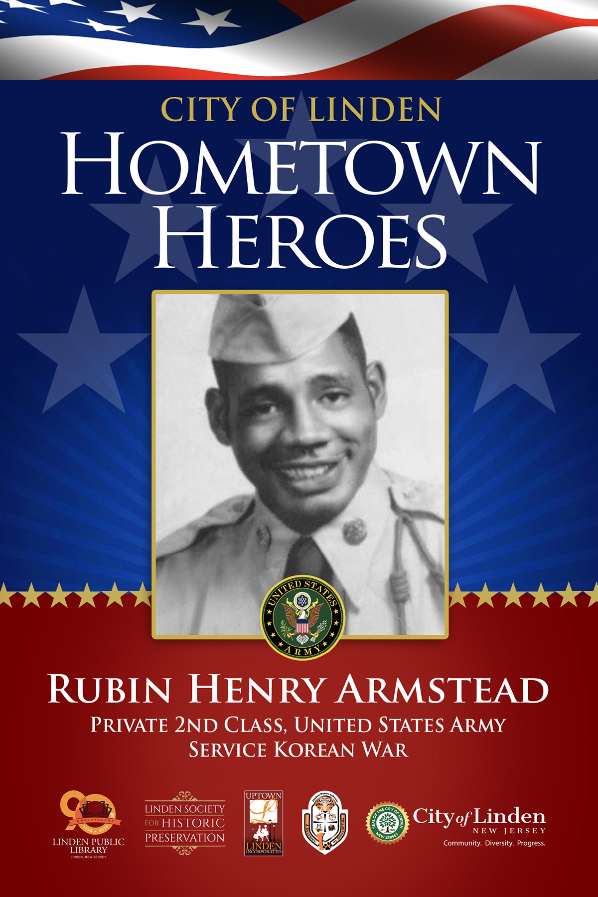 Hometown Heroes banner honoring Private 2nd Class Rubin Henry Armstead, U.S. Army, Korean War.